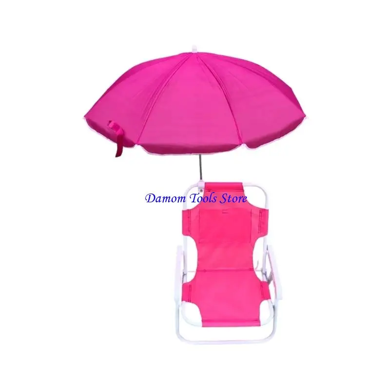 57BE Light Weight Metal Frame Beach Chair For Kids Builtin Sun Protections Umbrella