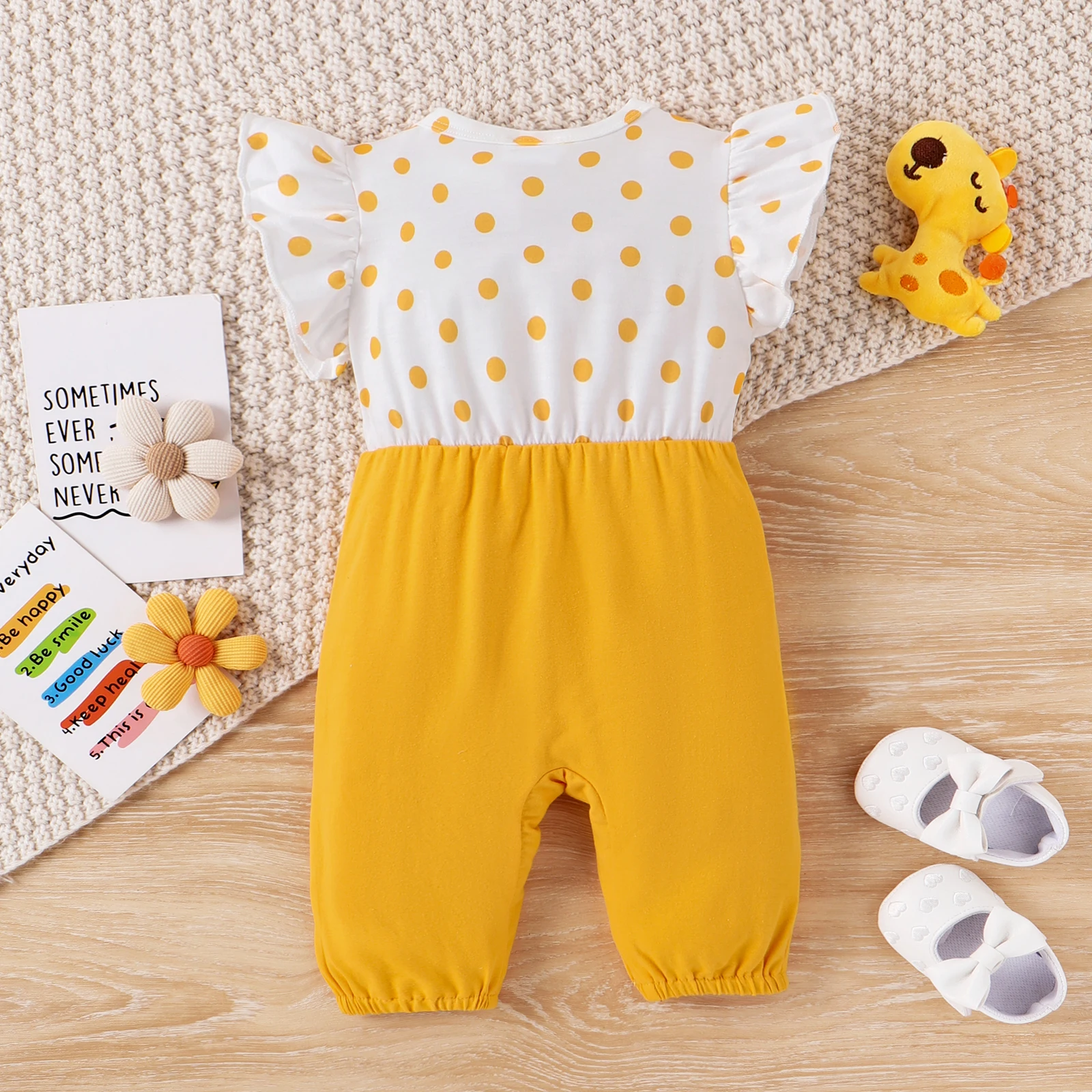 PatPat Baby Girl Sweet Hyper-Tactile 3D Giraffe Short Sleeve Jumpsuit