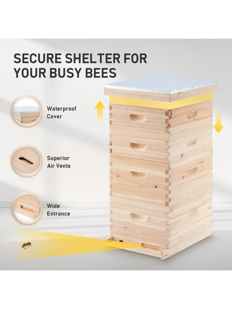 Bee Hive Boxes Starter Kit, Langstroth Beehive for Bee Keeping, 4 Layer Bee House with 20 Medium and 20 Deep Frames