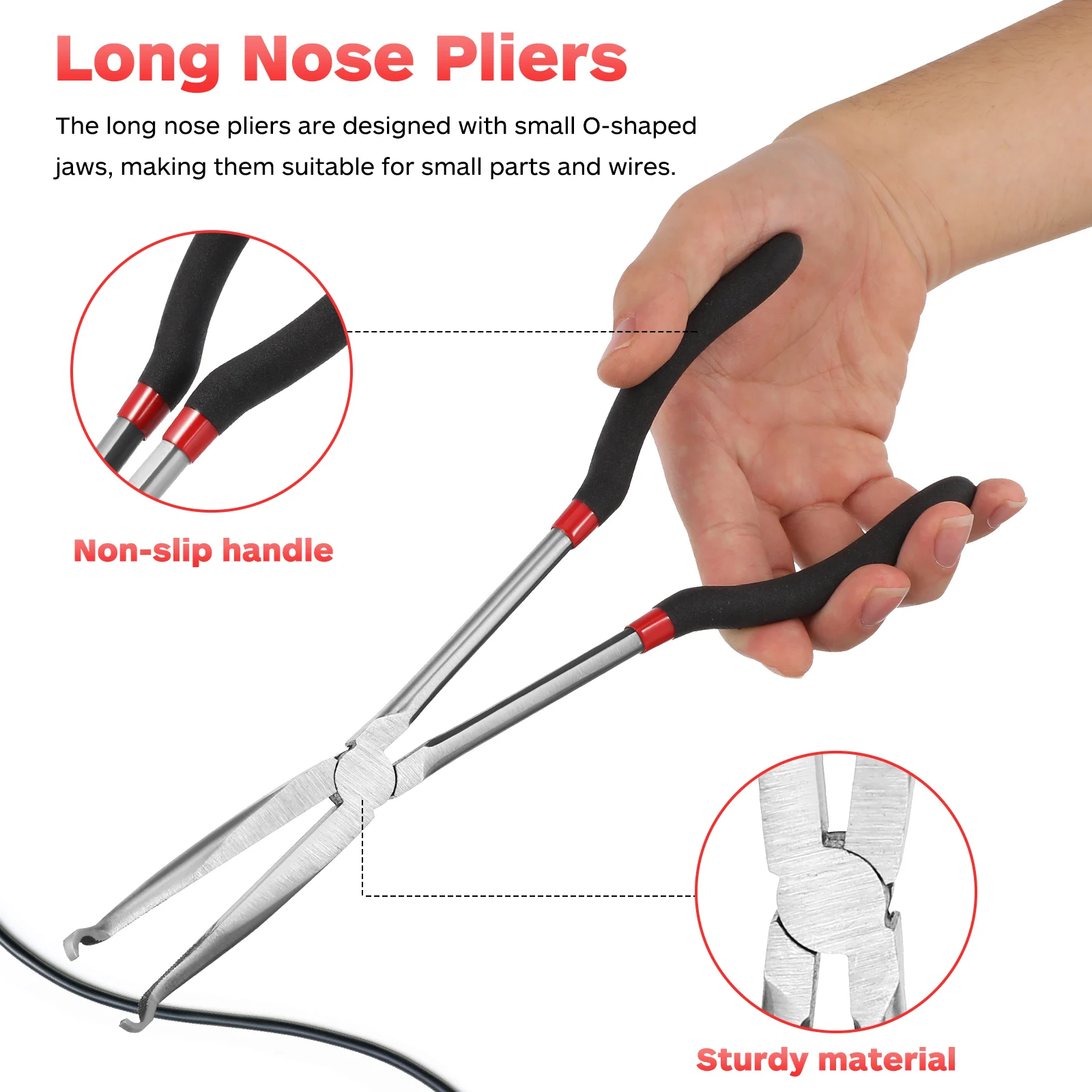 

Long Nose Pliers 11 Inch 280MM O Shaped Jaws 6mm Electrical Disconnect Tool Needle Nose Pliers Long Reach Sturdy Steel Non Slip