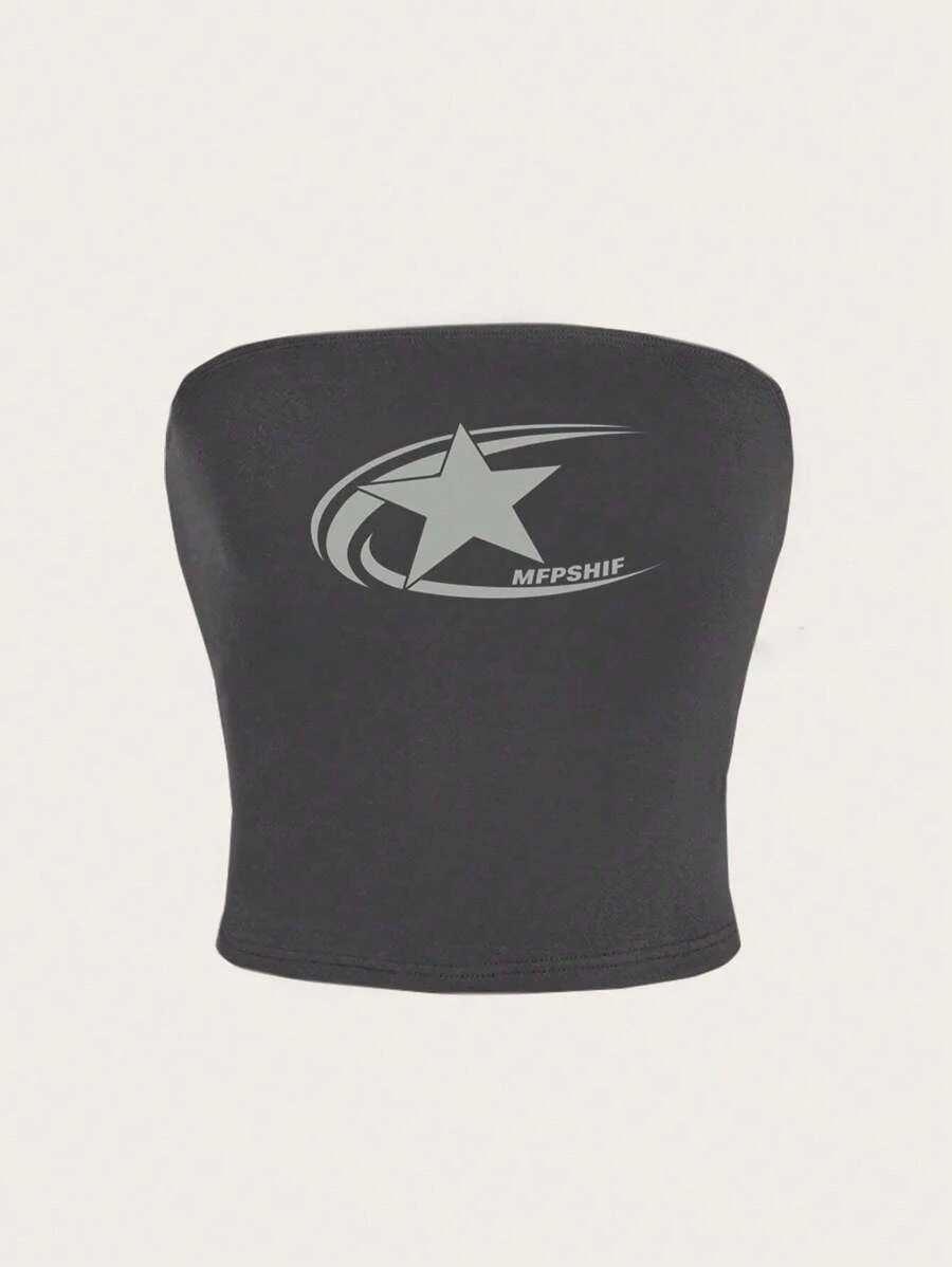 بلوزة قصيرة بدون حمالات بقصة ضيقة وطبعة نجوم عتيقة، ملابس كاجوال عصرية صيفية للمهرجانات الموسيقية، عصرية ومتعددة الاستخدامات يوميًا #2