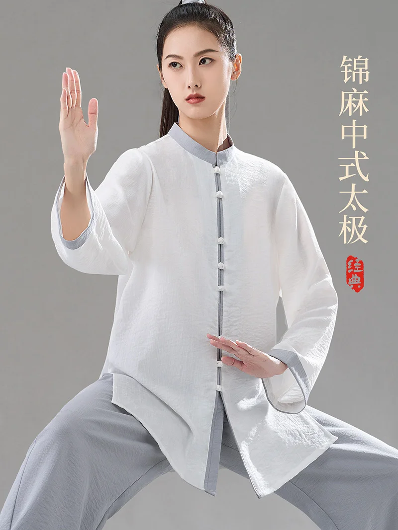Tai Chi Uniform Set Women 2026 New Spring Autumn Winter Ramie Viscose Fiber High End Kung Fu Practice Suit Clothing