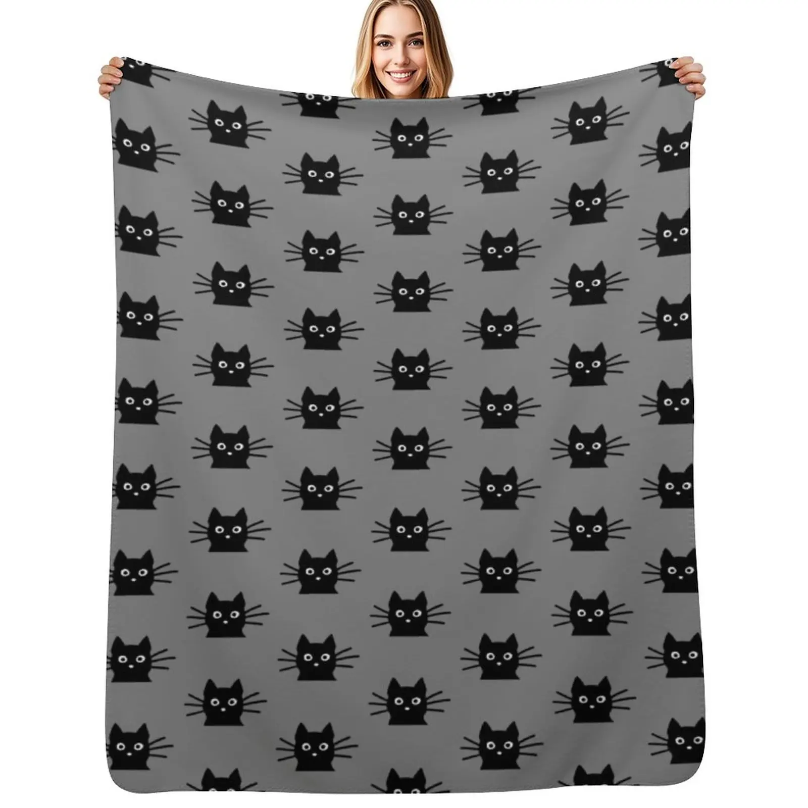 Black Cat Face Throw Blanket Air Conditioner Soft Blanket for Office Home
