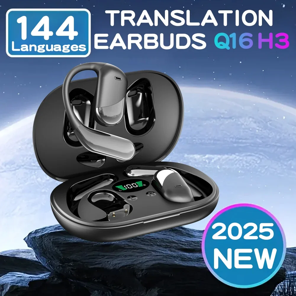 2026 AI Real-Time Translation Headset 144 Languages LED Power Display Type-C Portable Multilingual Communication Headset