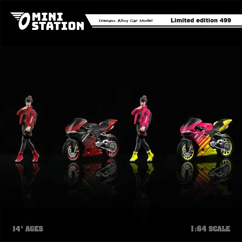 Mini Station 1:64 RWB 964 ADVAN & Motorcycle with figure limited499 Diecast Model Car