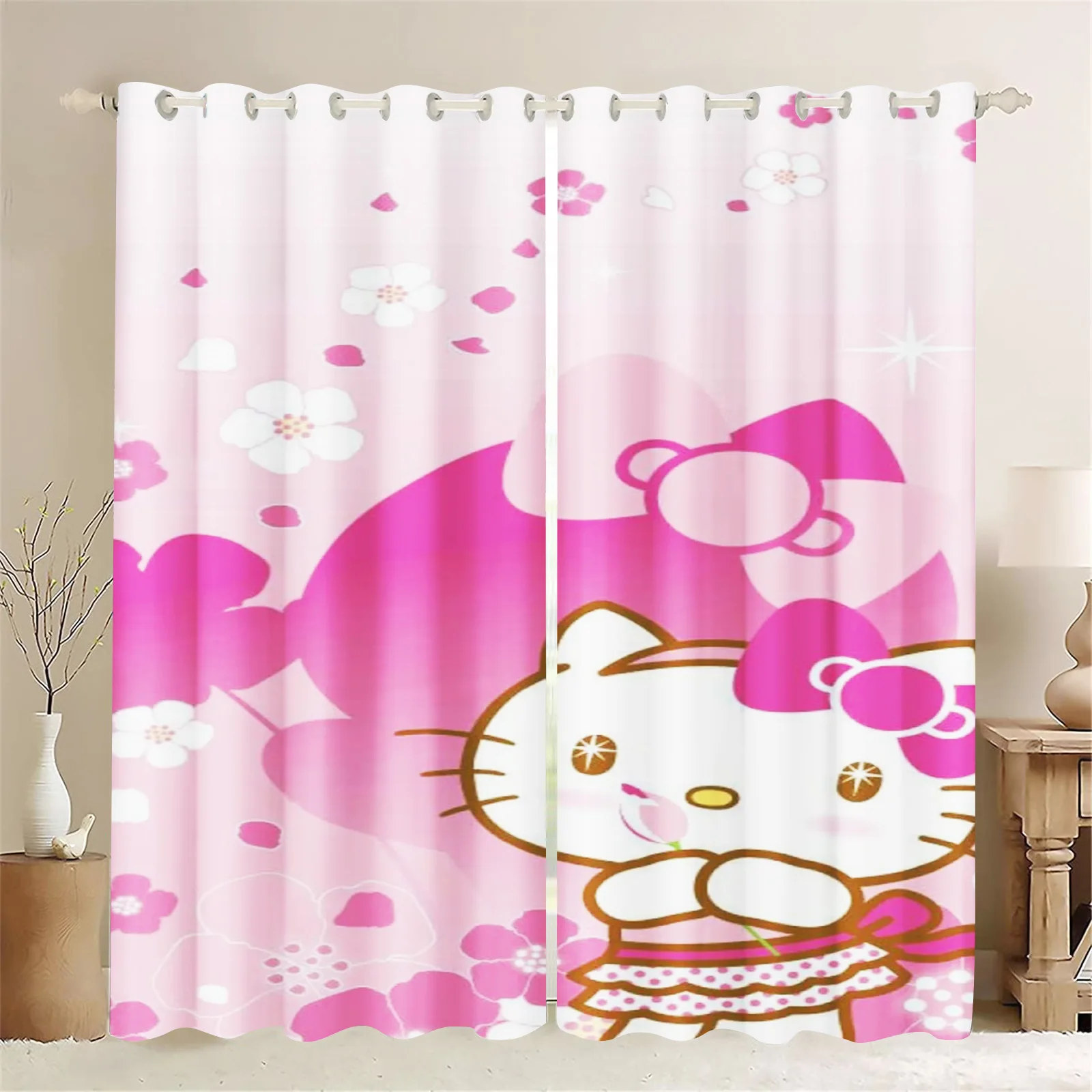 

Аниме шторы Hello Kitty из 100% полиэстера с принтом для гостиной, гостиной, детской кухни