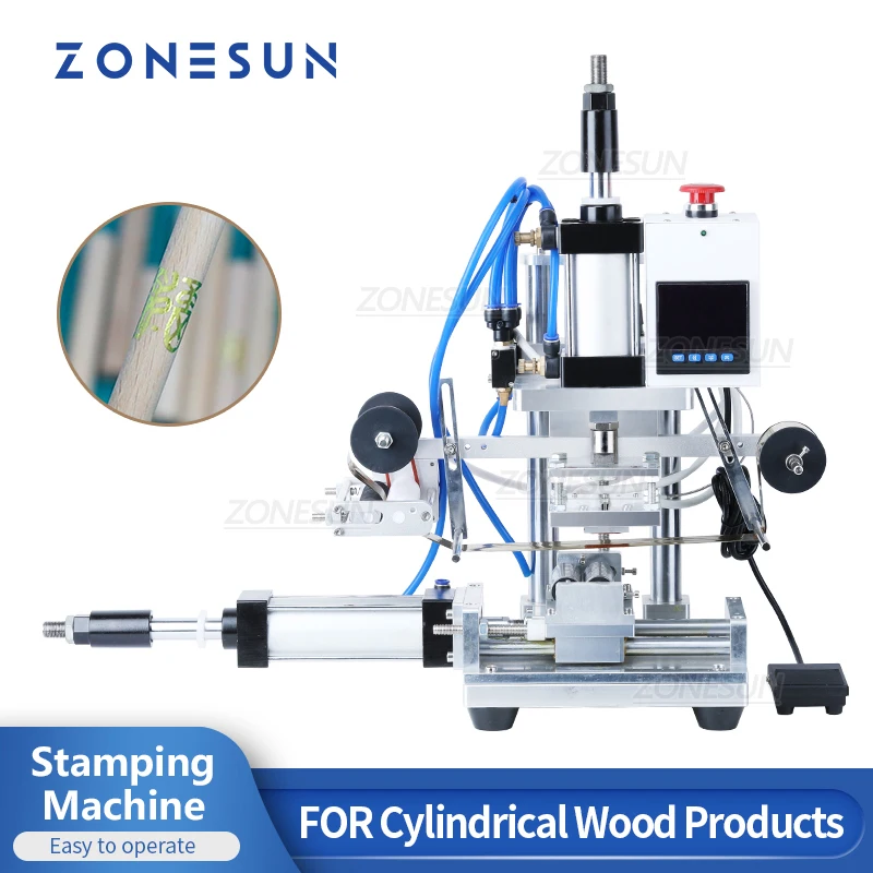 ZONESUN ZS-GT100 Automatic Hot Stamping Machine Round Tube Cylinder Foil Stamping Press for Pencils Wooden Crafts Holder