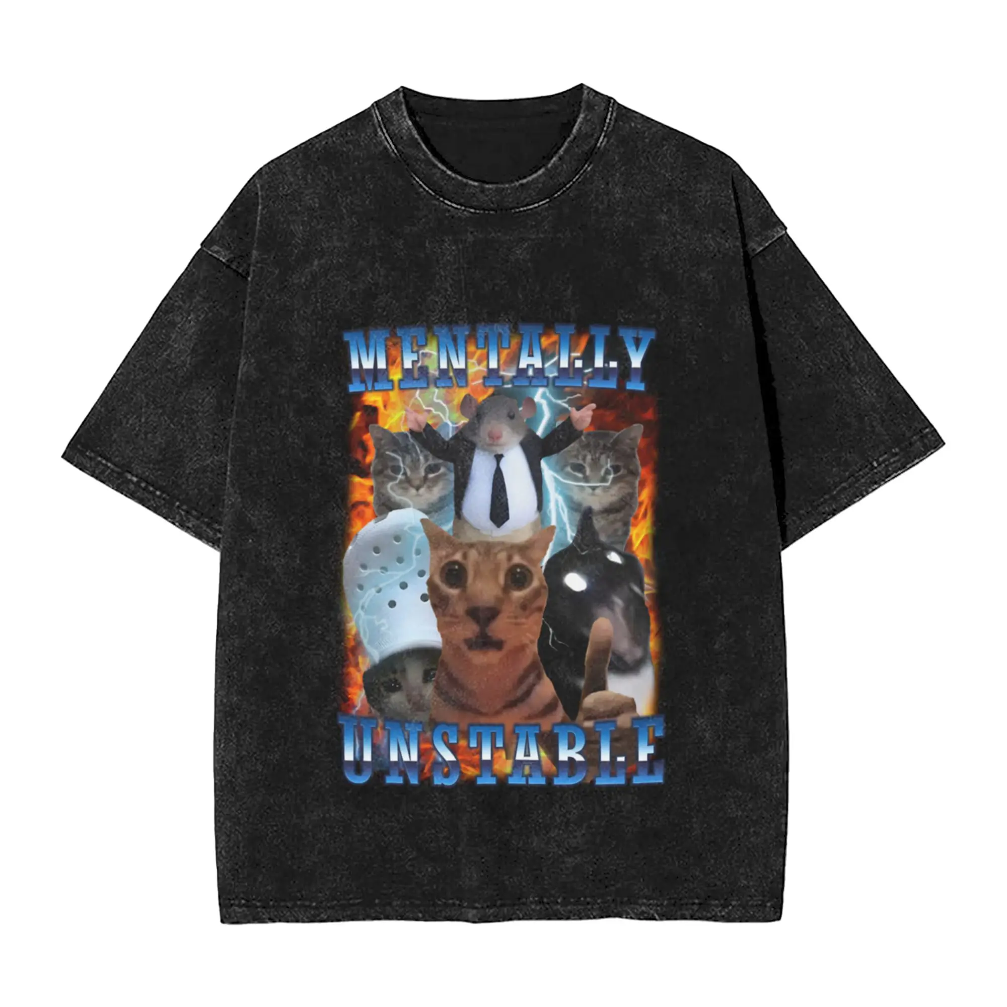mentally unstable funny cat meme Classic Stylish A Vintage Oversized Cotton Unisex T-Shirts