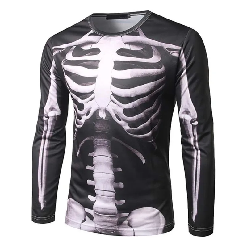 

Men's Halloween Skeleton 3D Digital Printed Long Sleeve T-shirt for Casual Wearing in Spring and Autumn Outdoor Activities