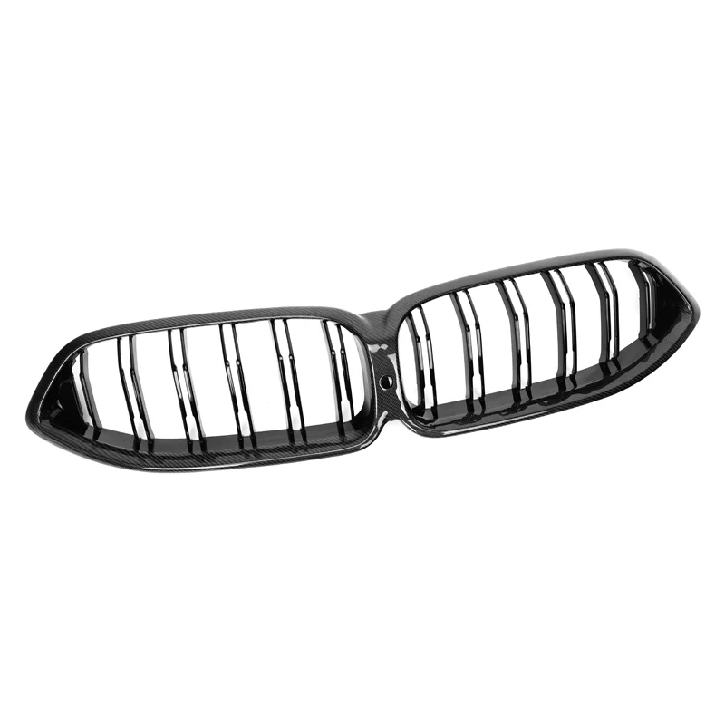 Real Carbon Fiber Front Bumper Grill for BMW 8 Series G14 G15 G16 2021-2022 Gloss Black Double Slats Car Grille 3