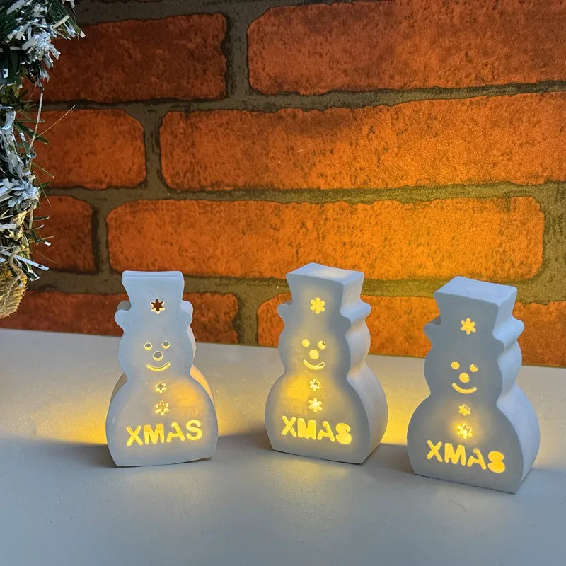 Xmas Snowman Silicone Mold DIY Winter Christmas Snowman Atmosphere Lighting Decoration Resin Molds Gypsum Decoration Mold