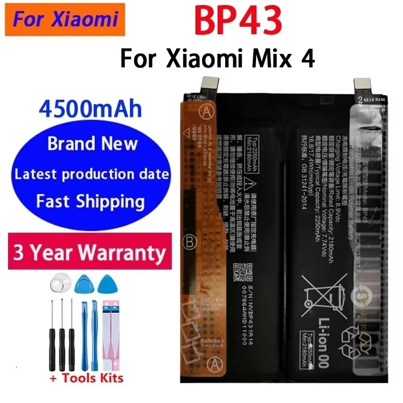 100% High Quality NEW BP43 4500mAh Battery For Xiaomi Mix4 Mi Mix 4 Phone Replacement Batteries Bateria Batterij+ Tools