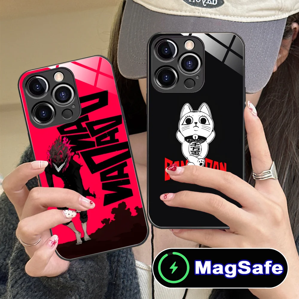 Dandadan Momo 전화 케이스 iPhone 16 15 14 13 12 11 Pro Max Plus Mini MagSafe 무선 충전 유리 커버 핸드폰