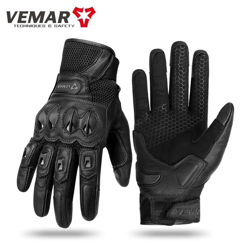 Summer Breathable Motorcycle Gloves Anti-fall Shock-absorbing Racing Touch Screen Genuine Leather Women Men's Moto Gloves