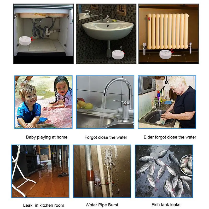 Water Overflow Leakage Alarm Sensor Detector 90Db Water Level Alarm Leak Flood Detection Home Security Alarm System