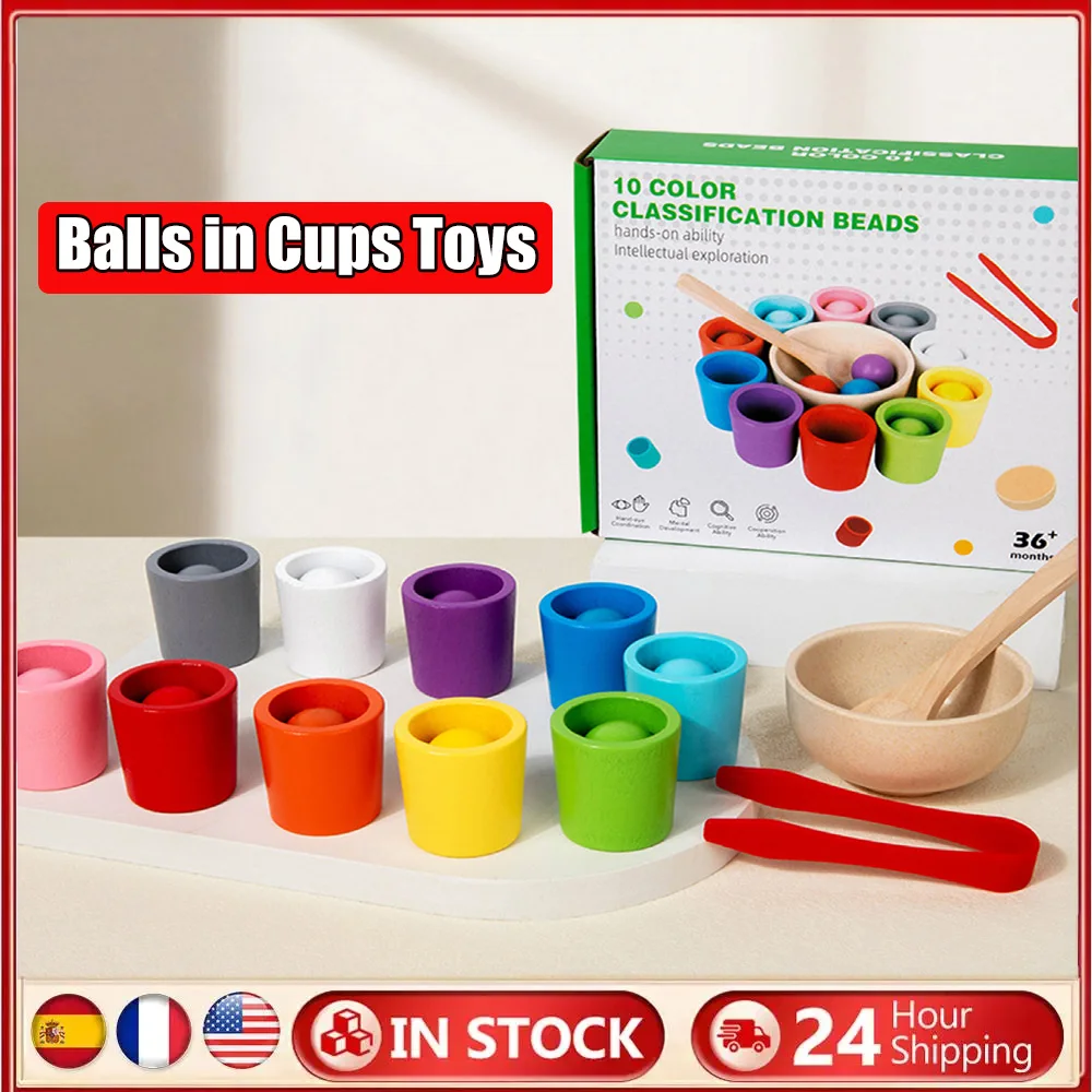 Montessori brinquedos aprendizagem classificação de cores e contagem montessori de madeira arco-íris cor classificação brinquedo arco-íris bolas em copos criança