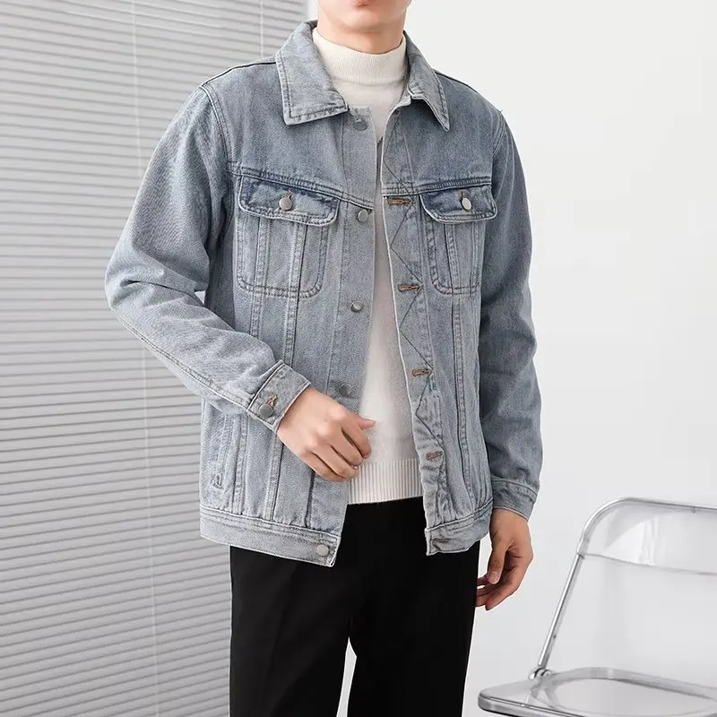 Men Jackets Denim Autumn Daily Leisure Chic Stylish Handsome Advanced Workout Unisex Basic Harajuku Blocking Aesthetic Pockets