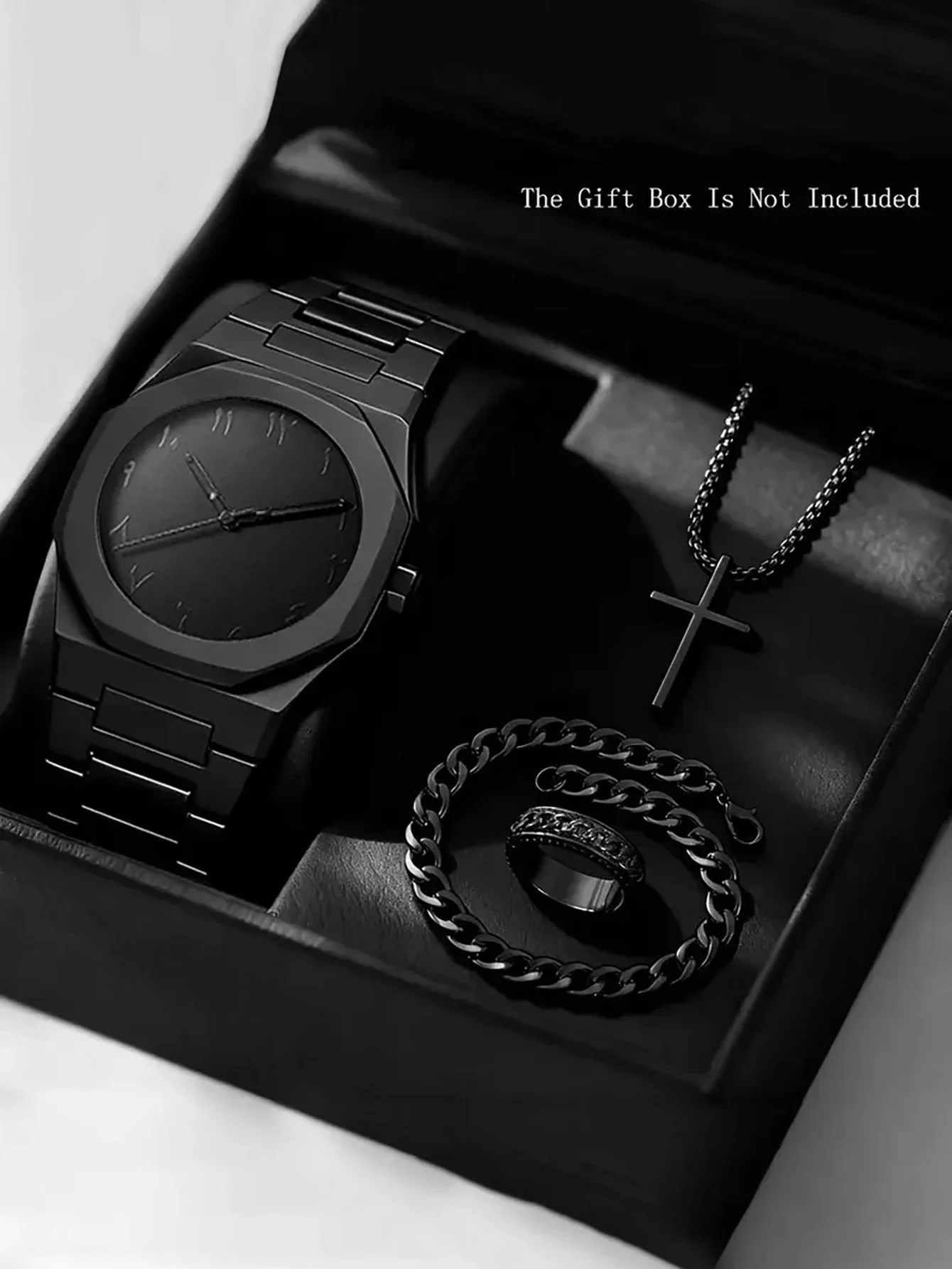 Punk Cross Pendant Matching Bracelet Ring Watch Set for Guys