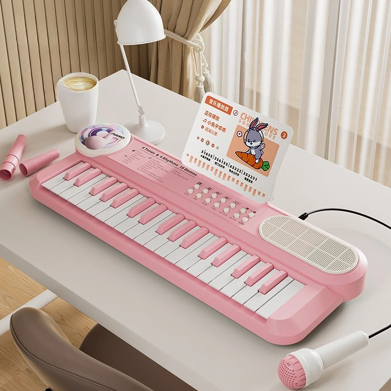 37 Keys Kids Electronic Piano Keyboard with Microphone Music Educational Toy Musical Instrument for Toddlers Girls Birthday Gift