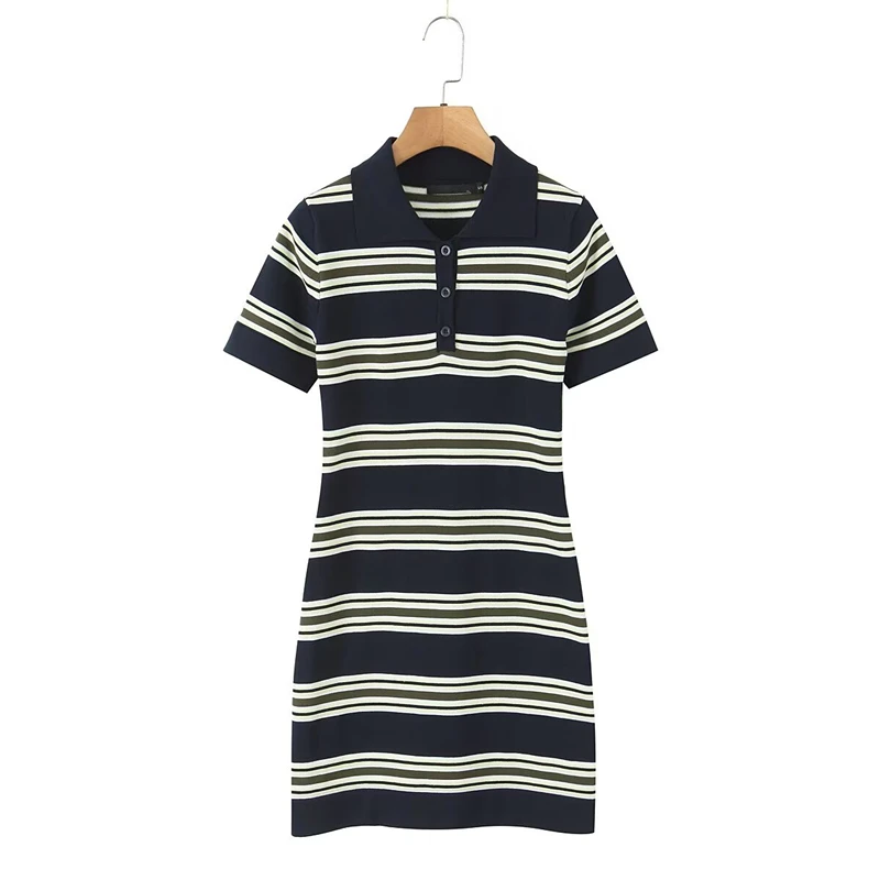 Dave & Di Nordic Minimalist Retroลายแขนสั้นชุดโปโลคอตรงยาวเสื้อยืดชุดผู้หญิงมินิเดรสVesti