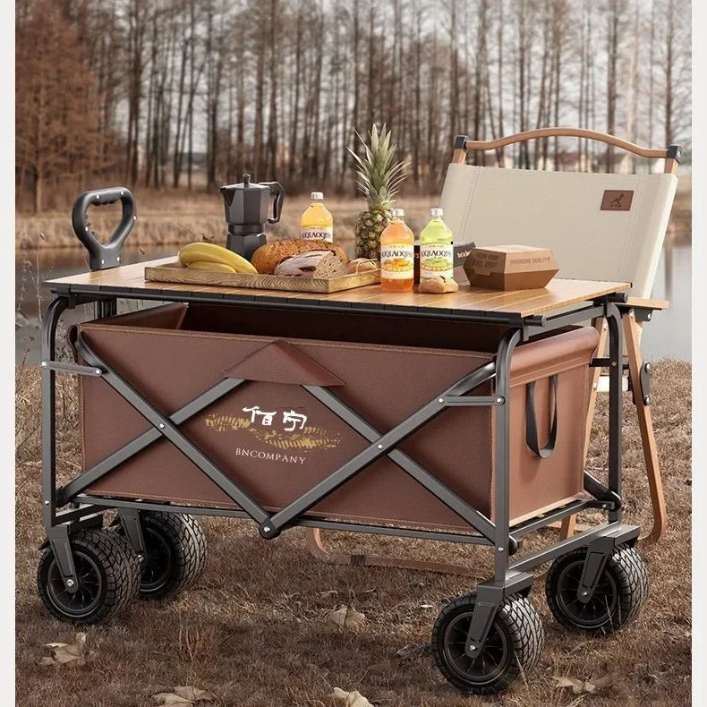 Internet Celebrity Stall Plus Table Folding Outdoor Camping Trolley 5 Inch Children Can Lie Down Off-road Wheel Outdoor Camper