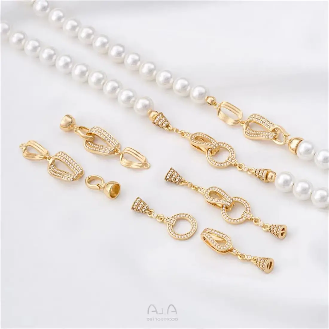 

14K Gold Inlaid Zirconium Long Clause Jewelry Buckle Handcrafted Pearl Necklace Chain Connection Closure Buckle Accessories