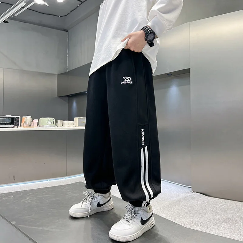 الفتيات Sweatpants موضة محبوك القطن الرياضة الرباط سراويل تقليدية في سن المراهقة الأطفال مستقيم فضفاض واسعة الساق Trackpants بنطلون