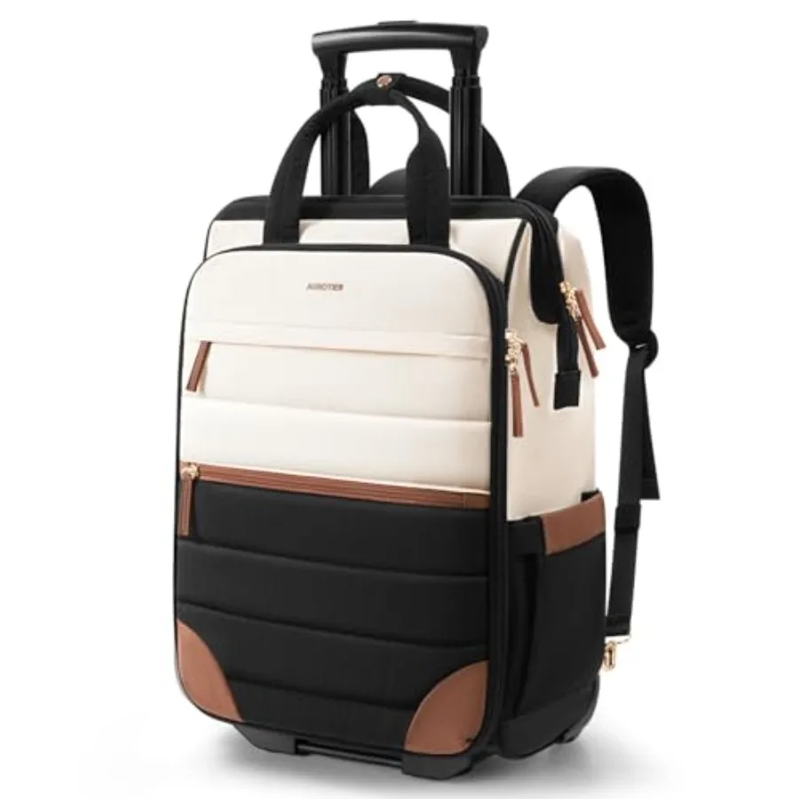 

Rolling Puffer Backpack for Women, Travel Backpack with Wheels, 16 Inch Wheeled Laptop Backpck, Dual-Opening Design Overnight C