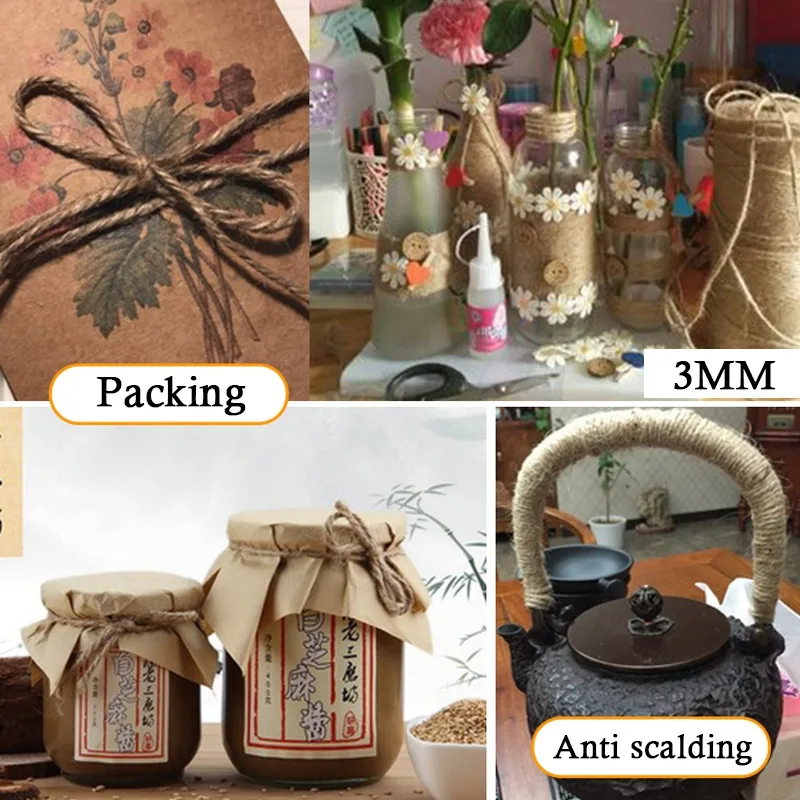50 متر/لفة قطر 1 مللي متر حبل القنب الجوت الطبيعي ديكور المنزل ريترو ستايل Craft بها بنفسك الحرفية صور جدار الحبل هدية التفاف حبل الزخرفية