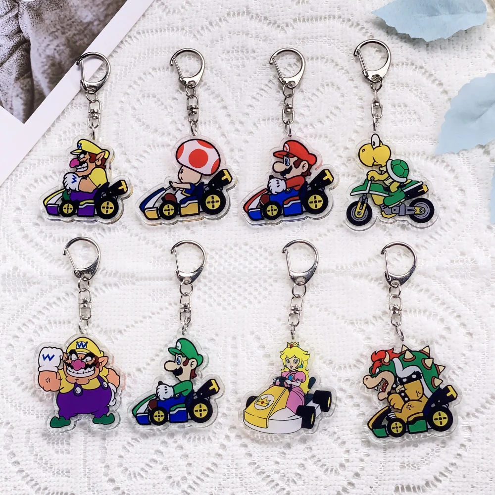 

1/8Pcs Anime Super Mario Bros. Keychain Acrylic Keyrings Bag Charms Cute Backpack Pendant Funny Prop Decoration Friends Gifts
