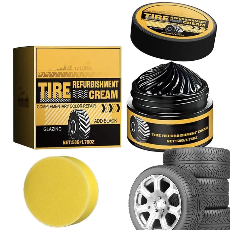 50g Tire Shine Coating Tyre Gloss Hydrophobic Sealant Wax Maintenance Long Cleaner Lasting Tire Agent Refurbishing with Sponge