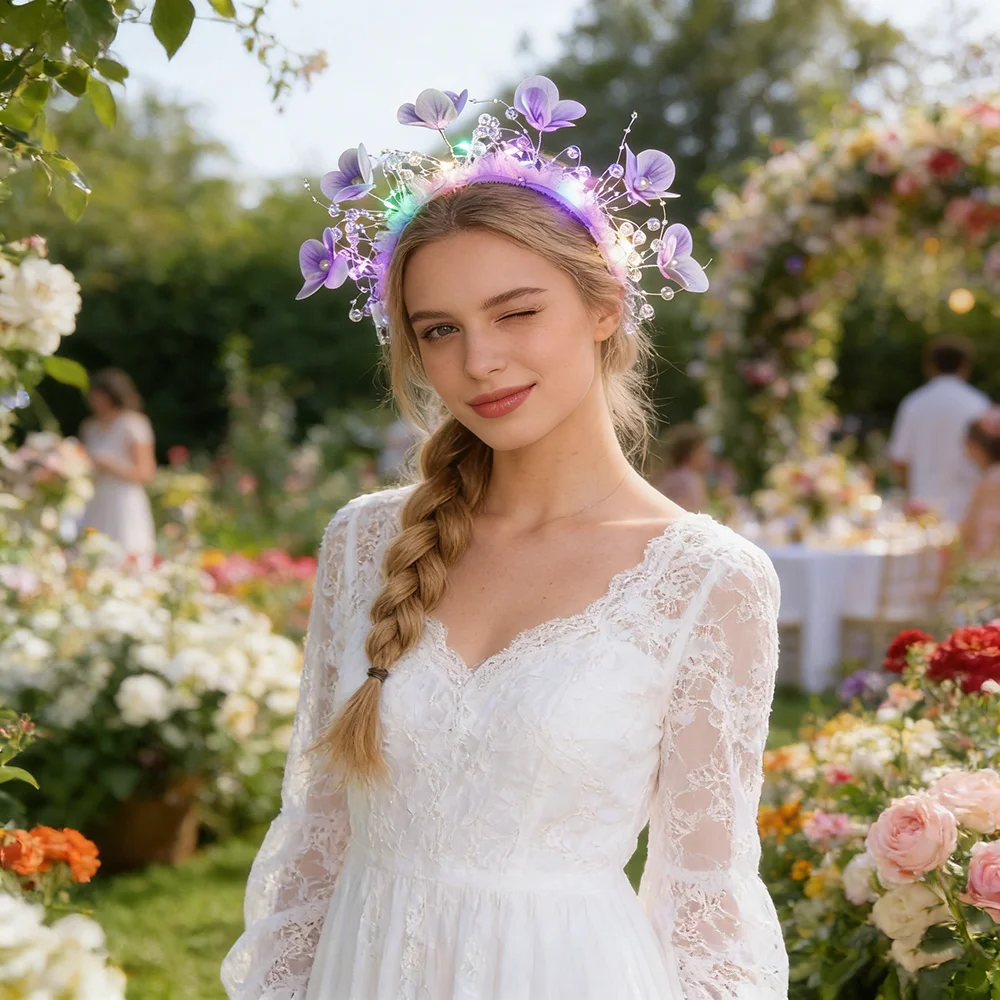 Butterfly Headband Glowing Glowing Flower Headband Led Light Up Hair Hoop Elegant Flashing Hair Band For Cosplay Hanfu Parties