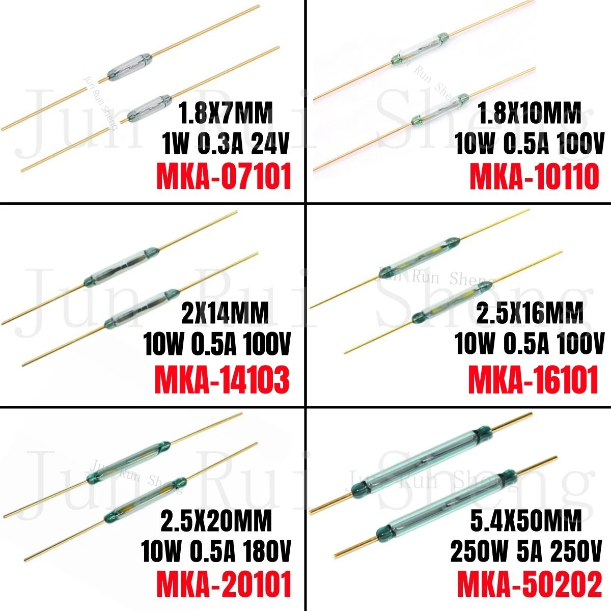 Reed Switch Magnetic Sensor 2*14MM MKA14103 Normally Open NO 1.8*7MM MKA07101 10MM MKA10110 16MM MKA16101 20MM MKA20101 MKA50202