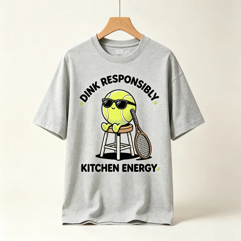 Dink Responsibly Kitchen Energy Cute Cartoon Pickleball Graphic T Shirt Men Women Casual Cotton Short Sleeve Tops Funny Gift