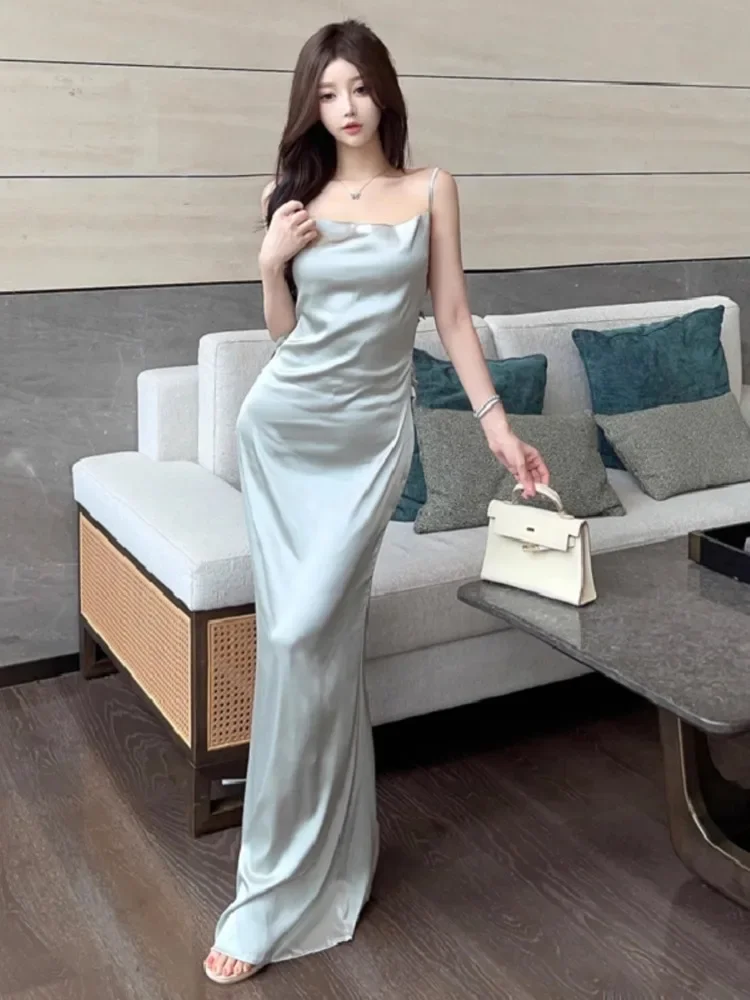 Topenomi Sexy Backless Cocktail Evening Dresses Women Gown French Luxury High Waist Temperament Slim Graduation Party Long Dress