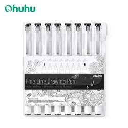 Ohuhu Micro Pen Fineliner Ручки для рисования, 8 шт. Линейные ручки Художественные цветные ручки Тонкие маркеры Водонепроницаемые ручки для письма и рисования Манга