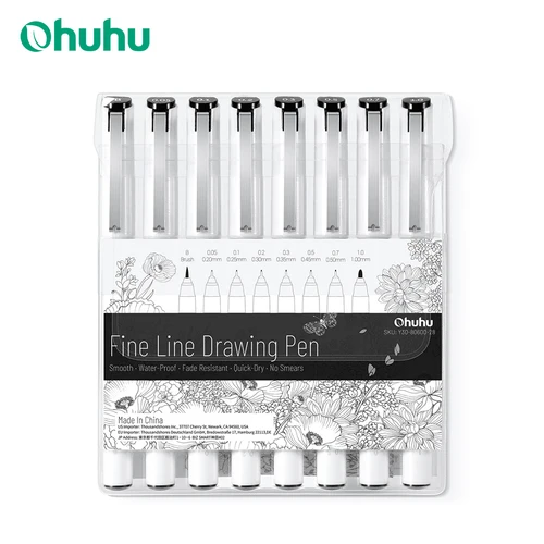 Ohuhu Micro Pen Fineliner bolígrafos de dibujo paquete de 8 bolígrafos de línea bolígrafos de colores artísticos marcadores de punta fina escritura impermeable bocetos Manga