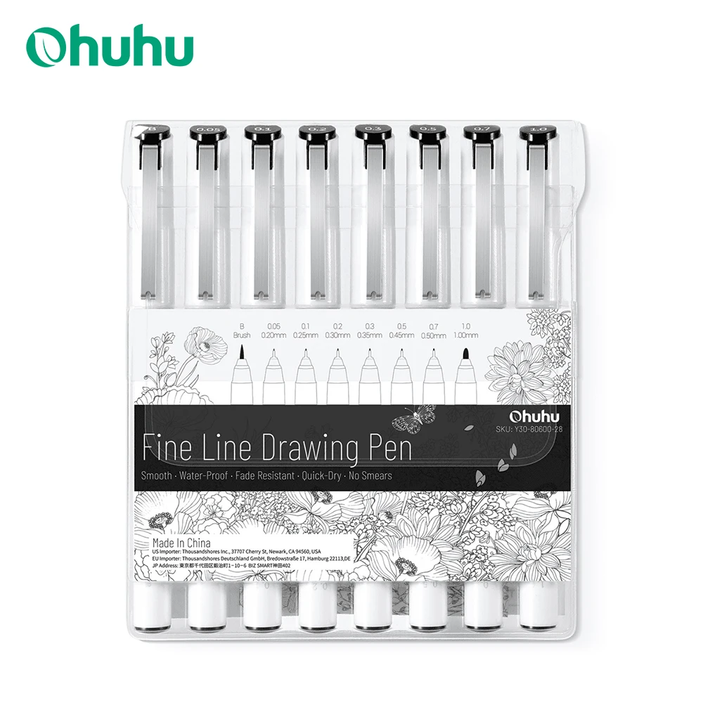 ohuhu micro caneta fineliner canetas de desenho pacote canetas de linha arte canetas coloridas marcadores de ponto fino a prova impermeavel agua escrita esbocar manga 01