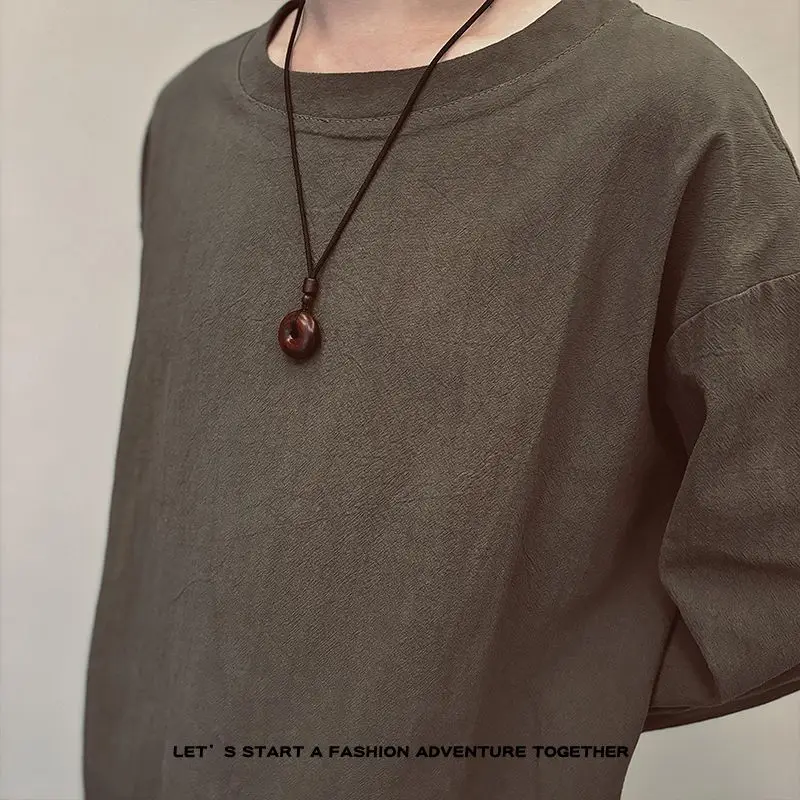 Natural Red Sandalwood Ping An Buckle Pendant Necklace Long Sweater Chain for Women Men  Jewelry for Winter Daily Wear & Gift