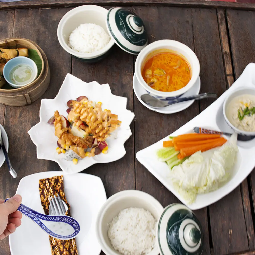 

4Pcs Ceramic Soup Spoons Japanese Style Fine Craftsmanship Anti-Scald Rustproof Multi-Function Food Spoon for Home Kitchen