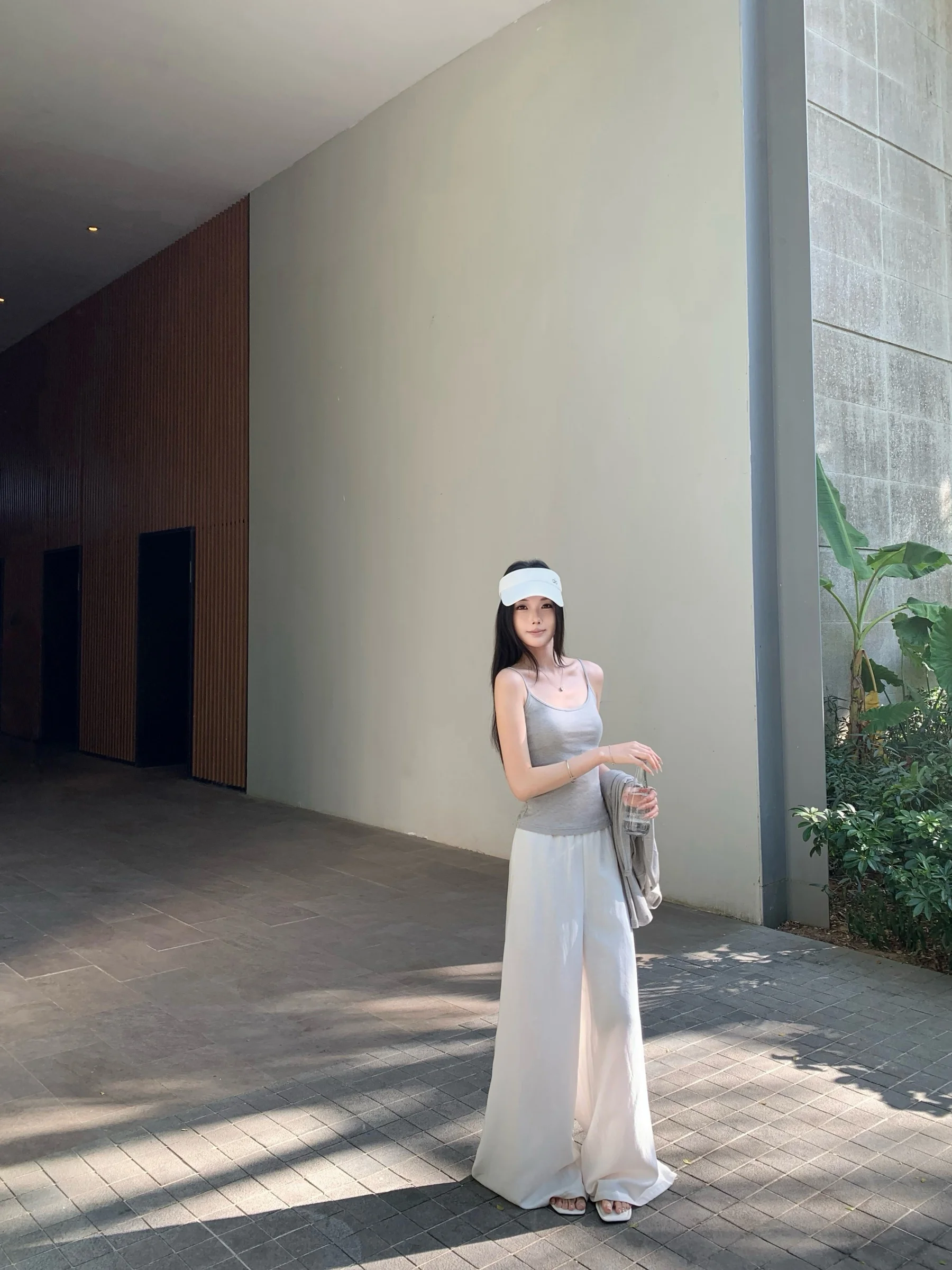 

5werkwen Simple Linen Pants Loose Wide Leg f Elastic Waist Straight Leg Casual Trousers for Women Commute Sle Pure Color