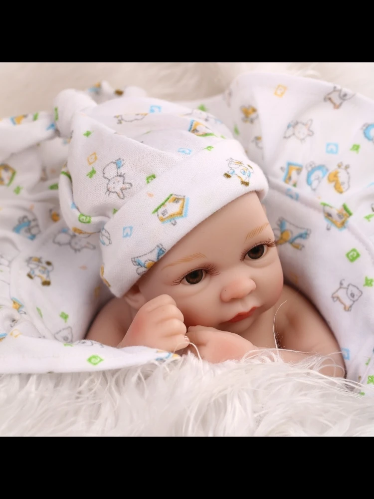 Full Silicone Doll Reborn Baby Doll Play Dolls 10inch 25cm Full Vinvl Body Washable With Quilt Lifelike Cute Gifts  Blue Boy