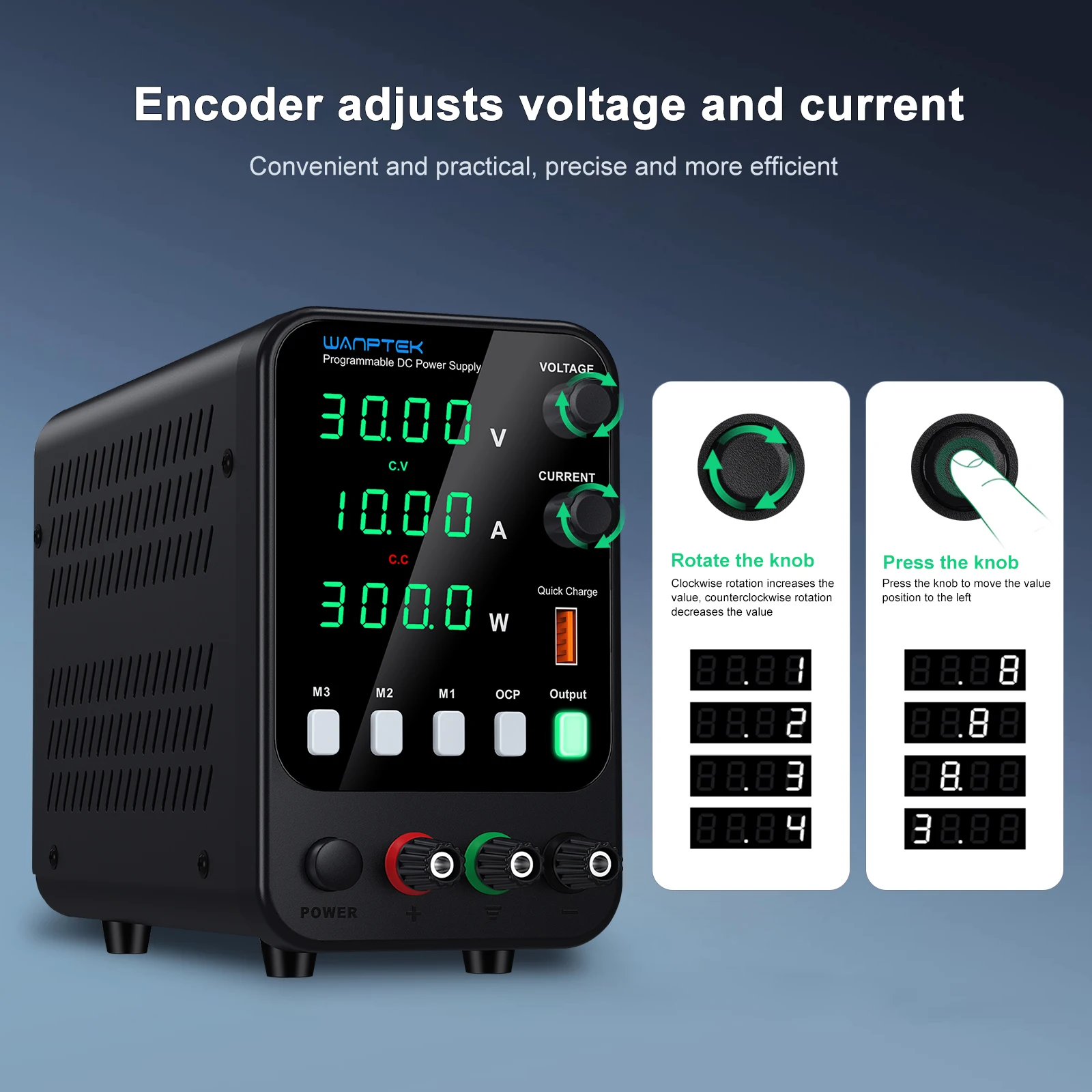 Wanptek Laboratory DC Power Supply Adjustable 30V 60V 120V Encoder Adjustment with USB Charge Lab Bench Power Supply