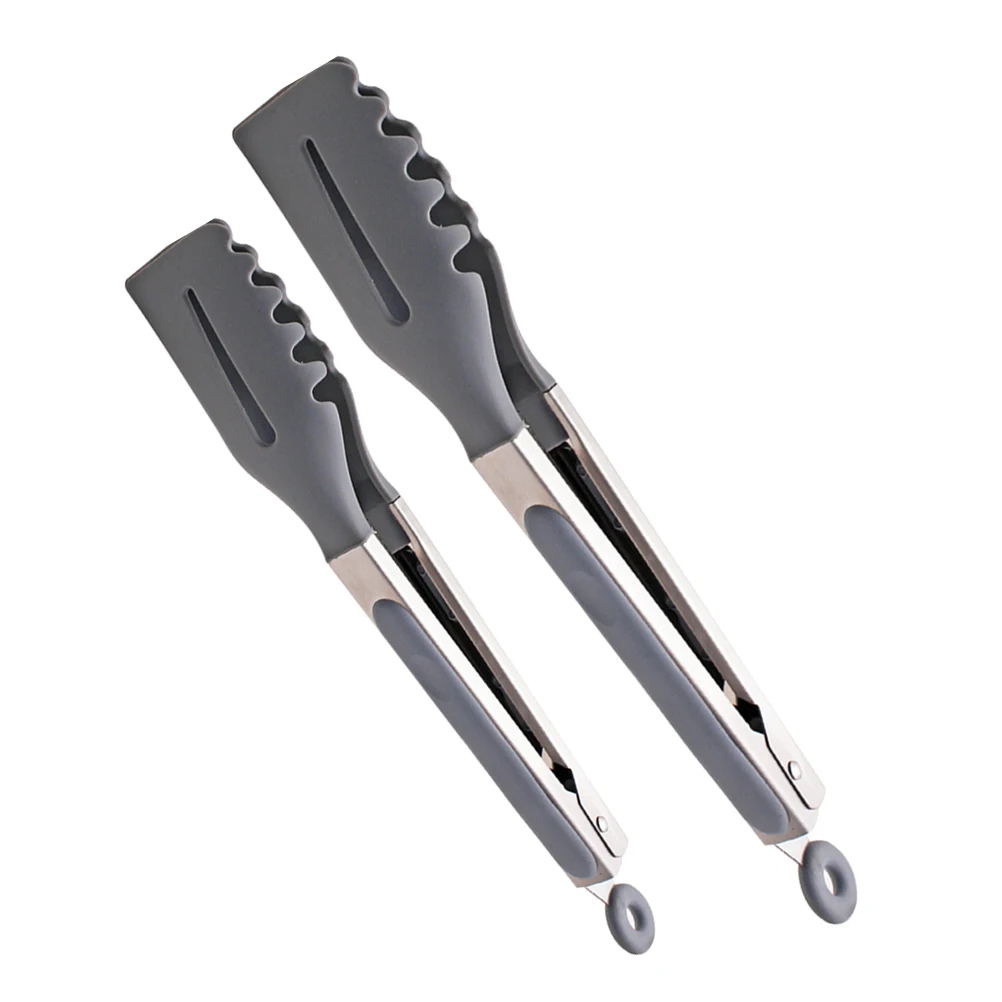 

2Pcs BBQ 9inch 12inch Grey Silicone Kitchen Camping Steak Food Grill Tongs Clamps for Outdoor Picnic Restaurant Use