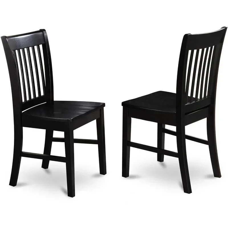 Norfolk Dining Slat Back Wood Seat Kitchen Chairs, Set of 2, Black