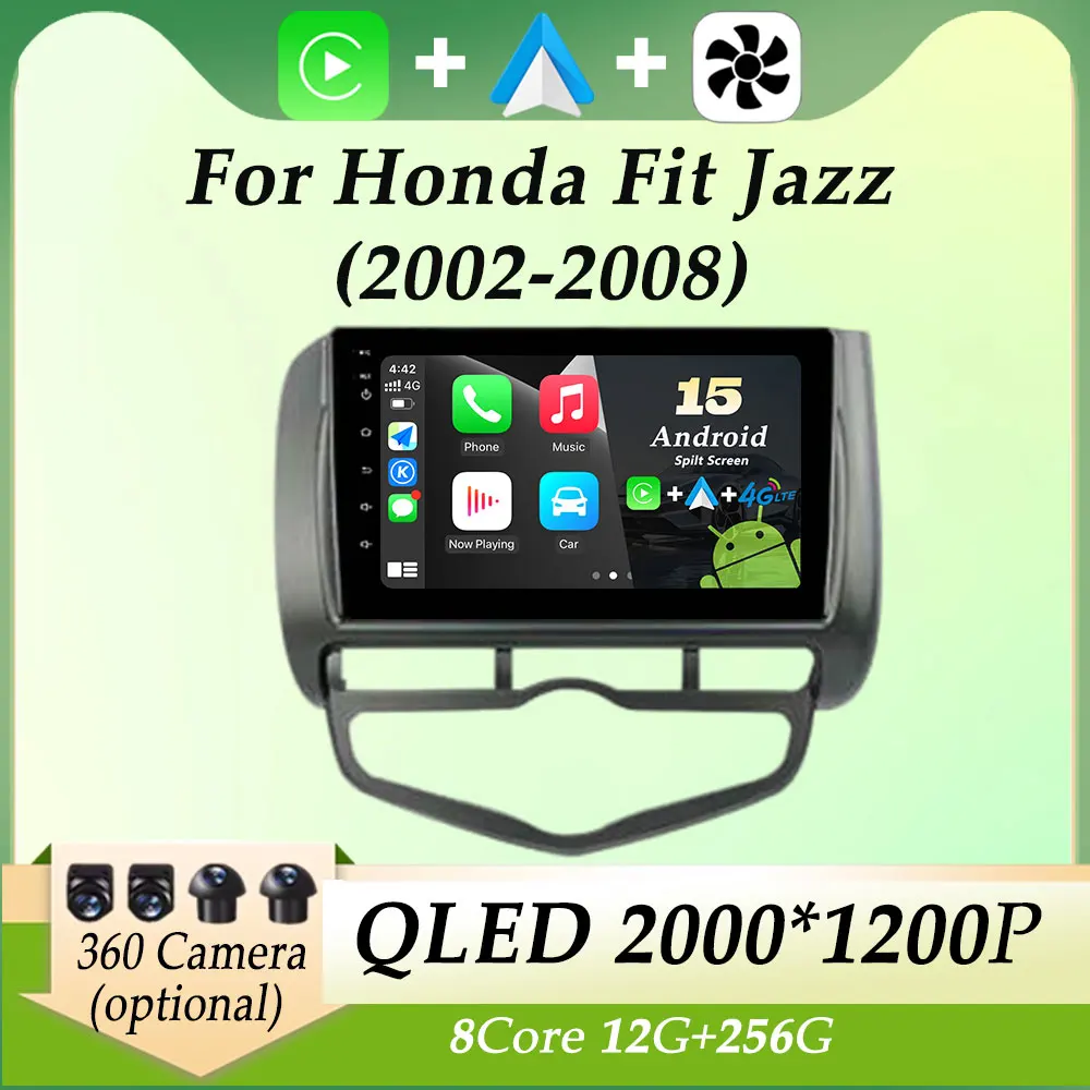 

Автомобильный радиоприемник с разделенным экраном, видео-аудио, мультимедийный плеер для Honda Fit Jazz 2002-2008, Carplay, GPS-навигация, QLED-экран, авторадио