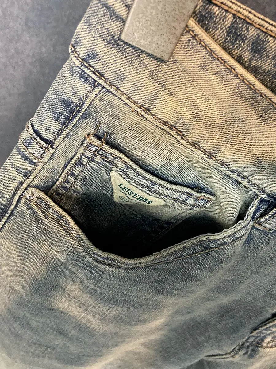 Primavera e verão marca de luxo lavado jeans masculino casual na moda cowboy retro velho versátil solto cone reto harlan calças