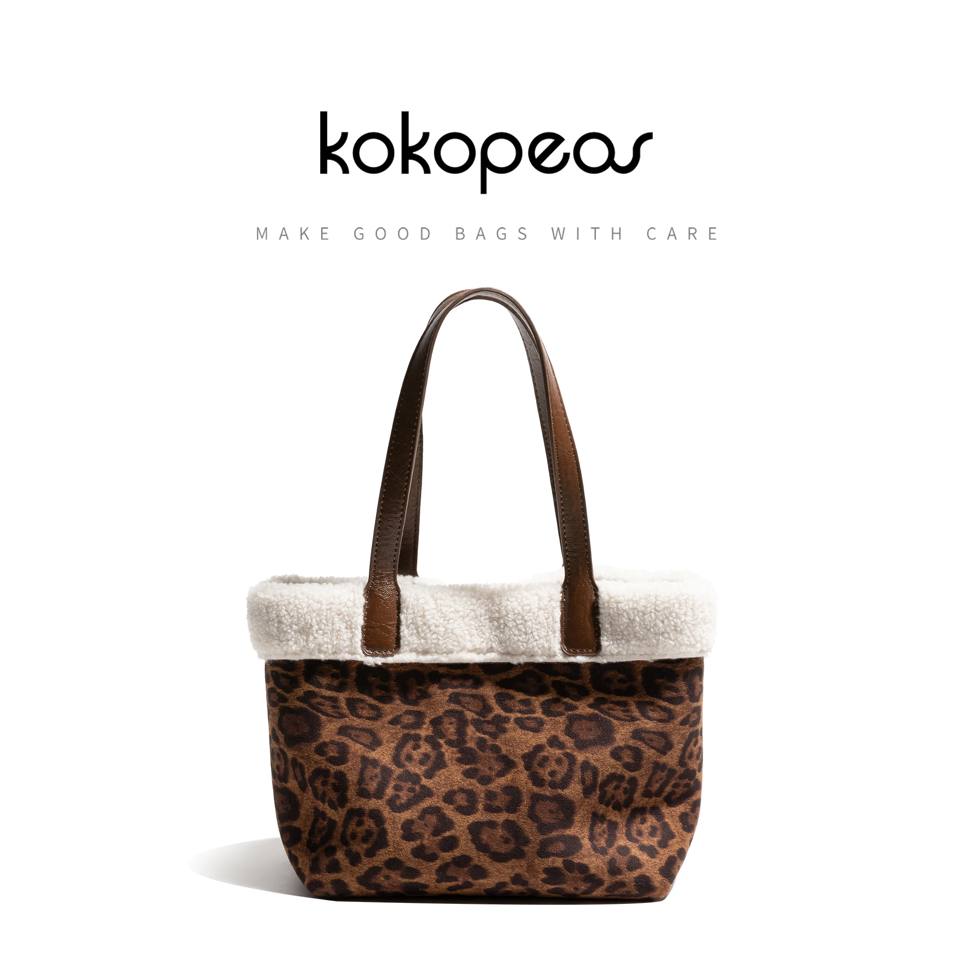 KOKOPEAS Faux Suede Spliced Vintage Leopard Pattern Shopping Handbag Lamb Soft Leather Ladies Stylish Underarm Shoulder Pouch