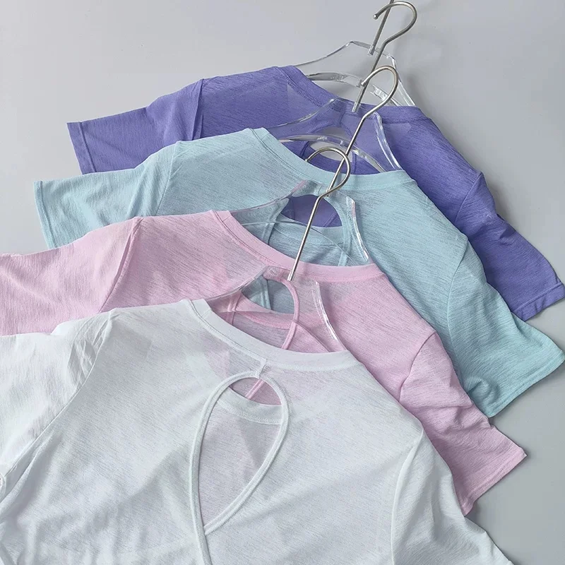 Damen Yoga-Überziehshirt mit strukturierter, kurzer Ärmelform, ausgestelltem Design, atmungsaktiv, schnelltrocknend, ideal für Pilates und Fitnessstudio. – Detail 24