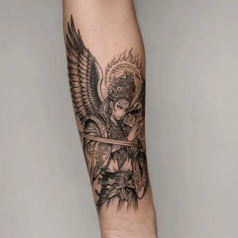 Angel Warrior Sword God Herbal Tattoo Sticker Waterproof Waterproof Temporary Tattoos for Woman Man Dark Arm Cover Scar Tattoo